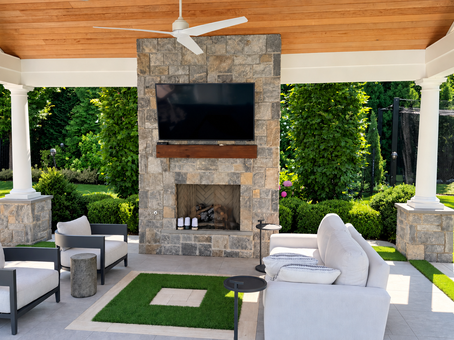 Pavilion fireplace television